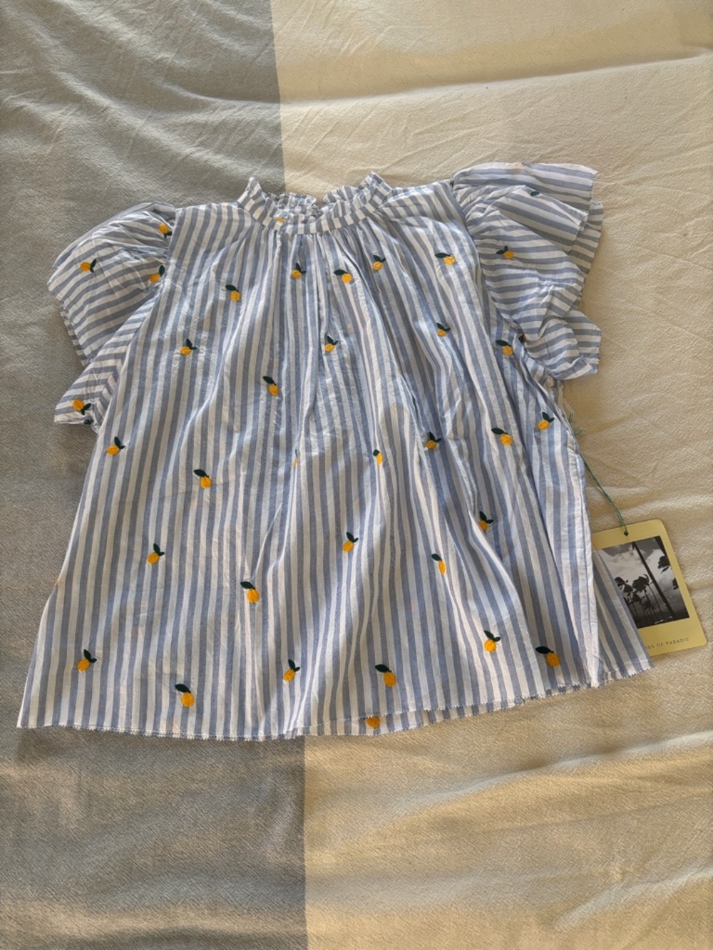 NEW Trovata Blue & White Striped Embroidered Lemon Top